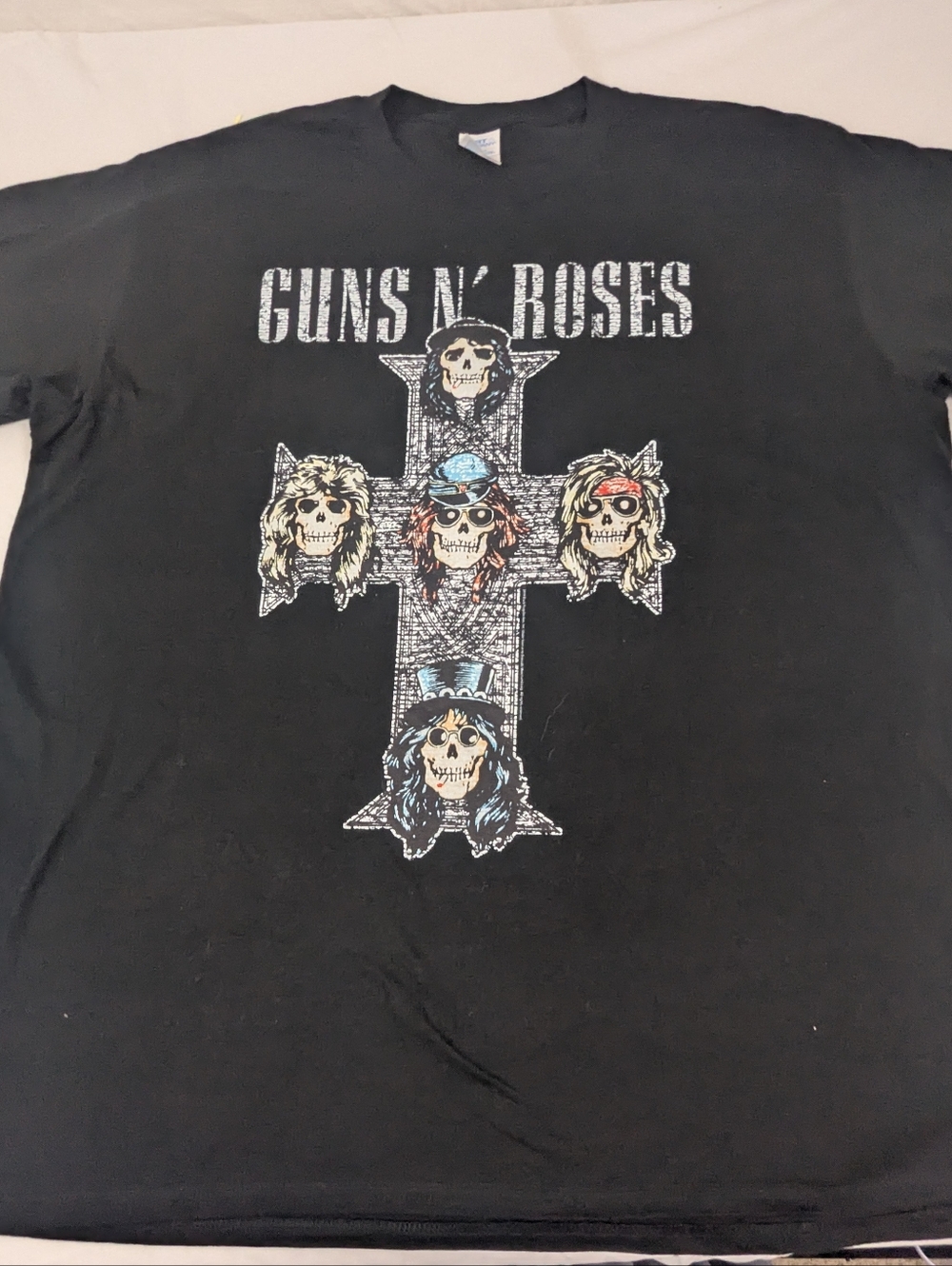 Guns N' Roses Band Merch Men's Black Tshirt Feat Band Faces On Cross 2XL